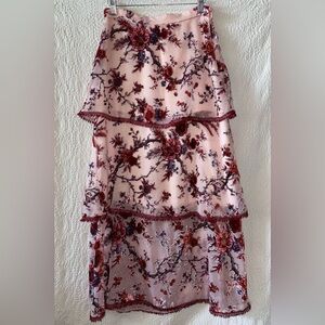 Willow and Clay Floral Velour Tier Maxi Skirt NWOT